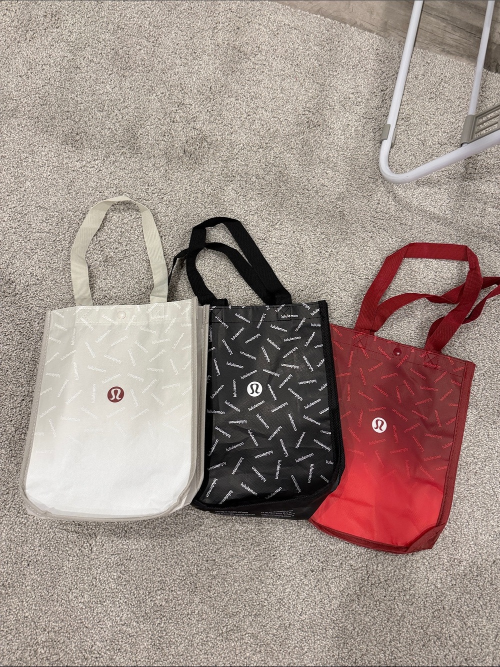 Lululemon athletica Red, Black & White Patterned Tote Trio